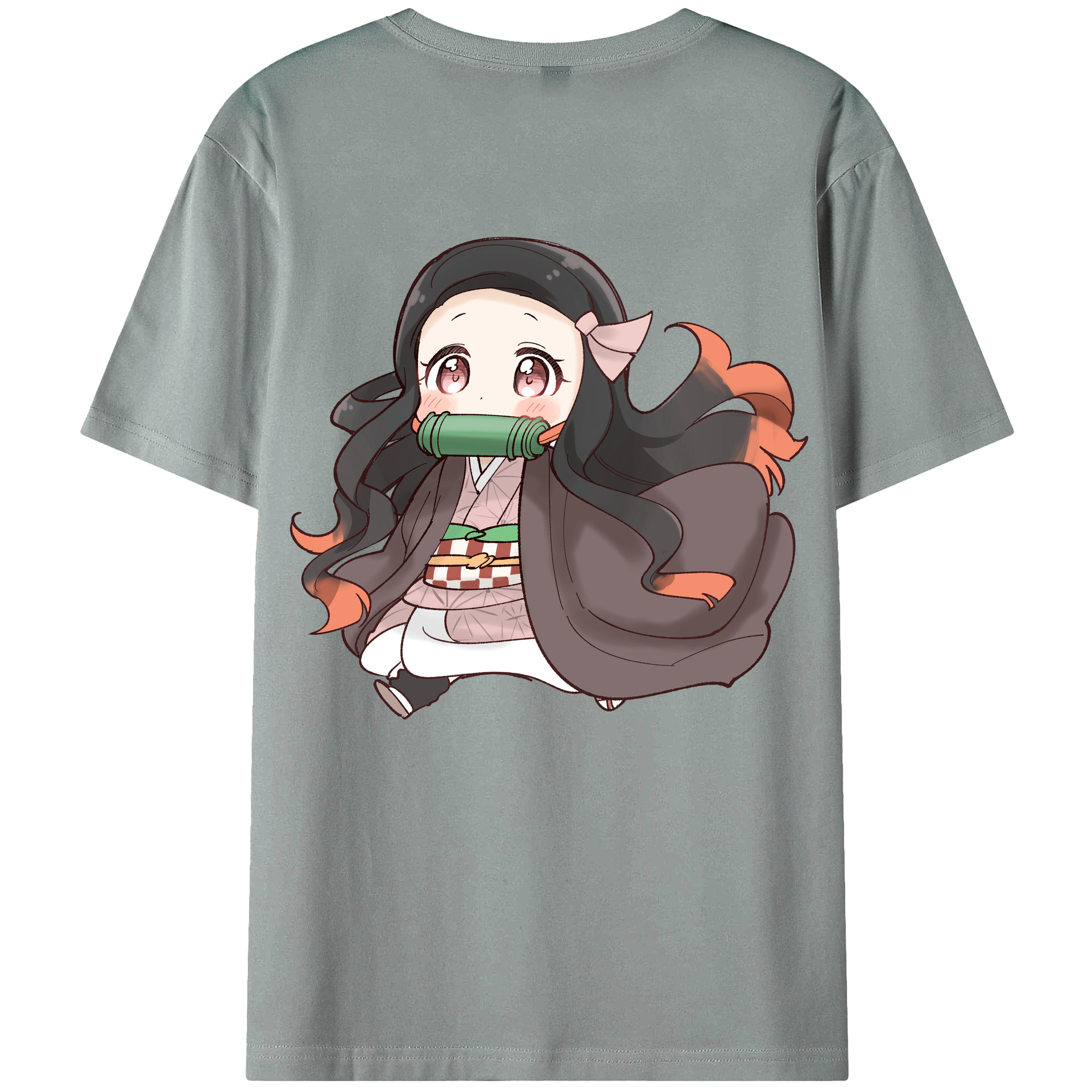 （画像用） 鬼滅の刃（きめつのやいば）竈門 禰󠄀豆子／かまど ねずこ Kamado Nezuko 綿100％ メンズ半袖Tシャツ（バックプリント） 通気性